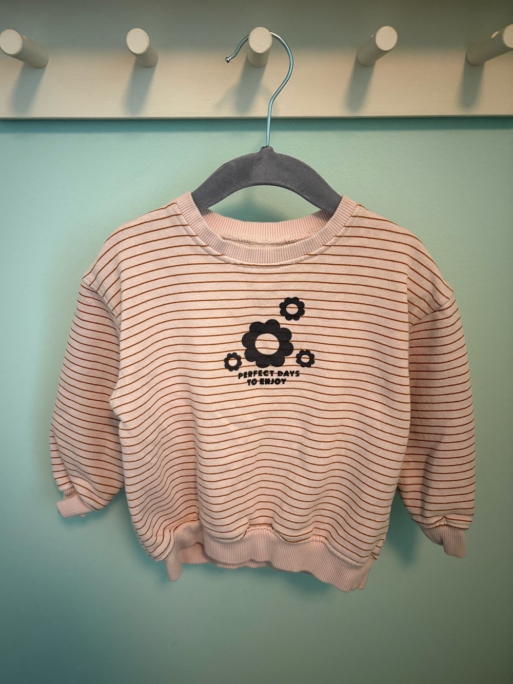 Zara Pink Striped Sweatshirt with Floral Graphic